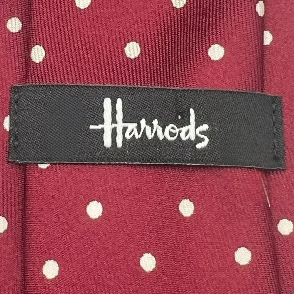 Harrods Silk Burgundy White Polka Dots Necktie Made in England Career College
